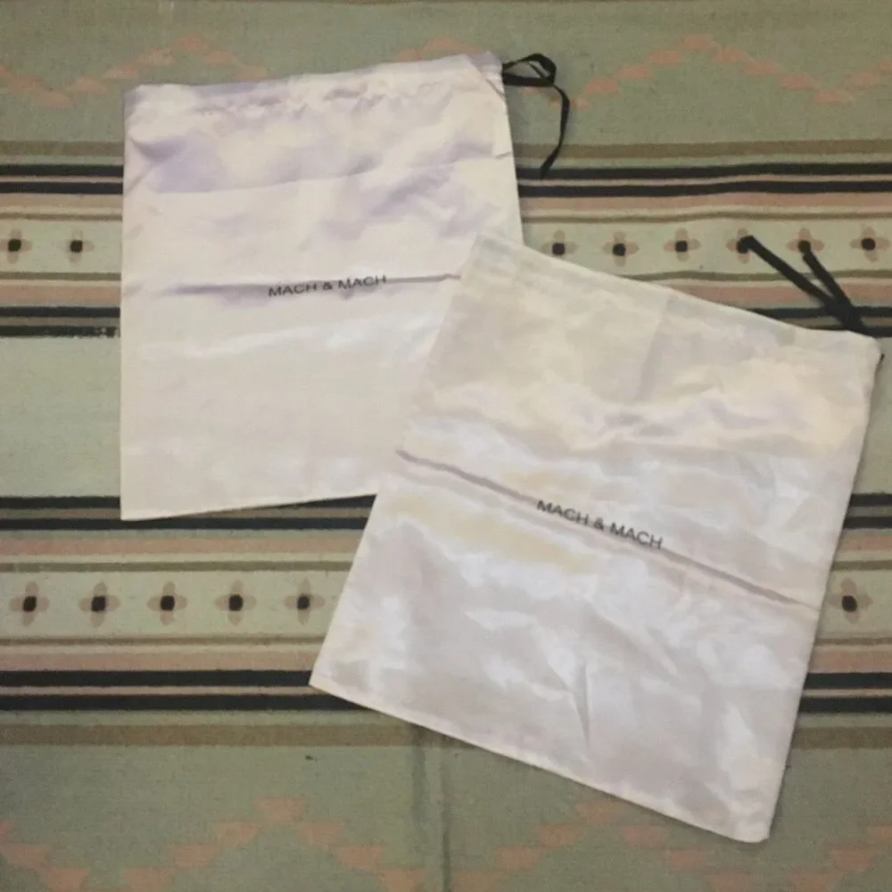 Two (2) Mach & Mach Pink Satin light drawstring 14” x 15” dust bag garment